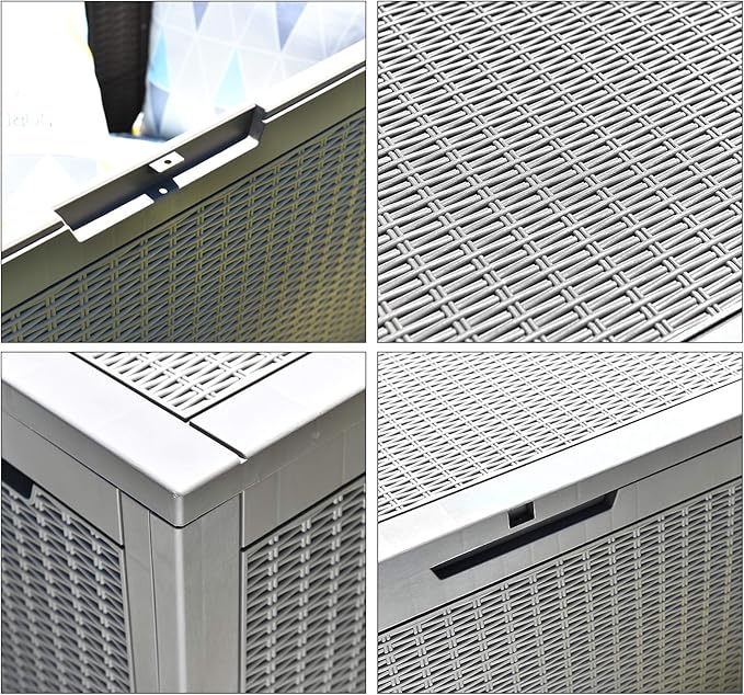 Modern-Depo 100 Gallon Deck Box Waterproof Outdoor Storage Bench Polypropylene PP Garden Tools Pool Towel Storage Bin Porch Delivery Box, Gray