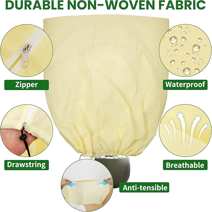 TCBWFY 120x100 Inch Huge Plant Covers Freeze Protection Frost Cloth for Outdoor Plants,2.82oz/yd² Thickened Winter Tree Covers with Zipper Drawstring,4 Packs Frost Blanket from Wind,Pest and Animal