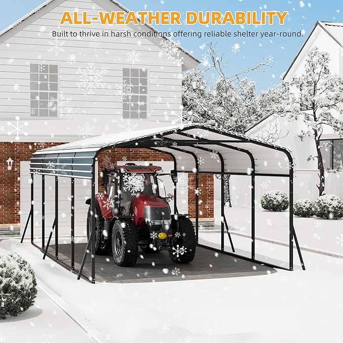 12' x 20' Heavy Duty with Galvanized Steel Roof, Tall Kits Garage for Tractors, Trucks, Boats, Cars, Heavy Duty Roof with Enhanced Base