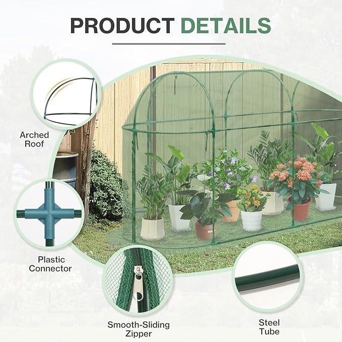 Aoodor 10 x 3 x 5 Ft Plant Protection Grow Tent Arched Roof Crop Cage with Side Netting Zippered Door for Protect Plants, Herbs, Fruits, Green