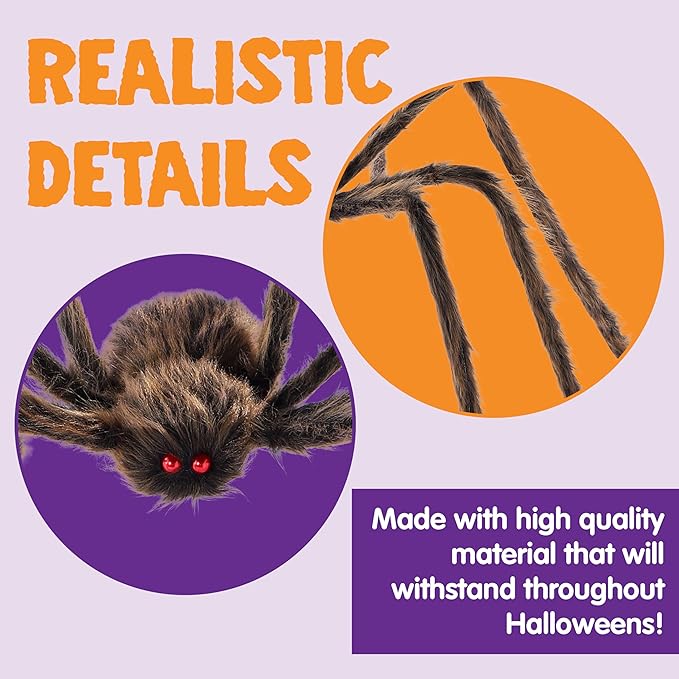 JOYIN 2 Pack 5 Ft Halloween Outdoor Decorations Hairy Brown Spider, Scary Fake Giant Large Spider Haunted House Props, Halloween Lawn Porch Yard Garden Tree Decorations Party Indoor Decor