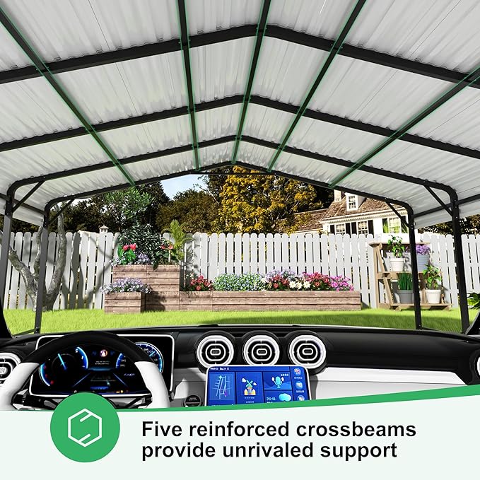 20x20 FT Metal Carport with Heavy Duty Carport Canopy, Car Port with Reinforced Base and Five Canopy Beams, Car Garage Shelter for Car, Boats and Truck