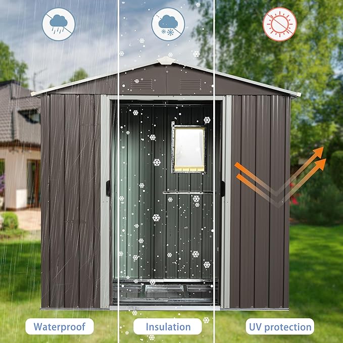 8 x 4 FT Outdoor Storage Shed, Large Metal Utility Garden Shed with Sliding Doors Sliding Doors, Waterproof Sloping Roof, Air Vents, Tool Storage House for Backyard Lawn, Gray