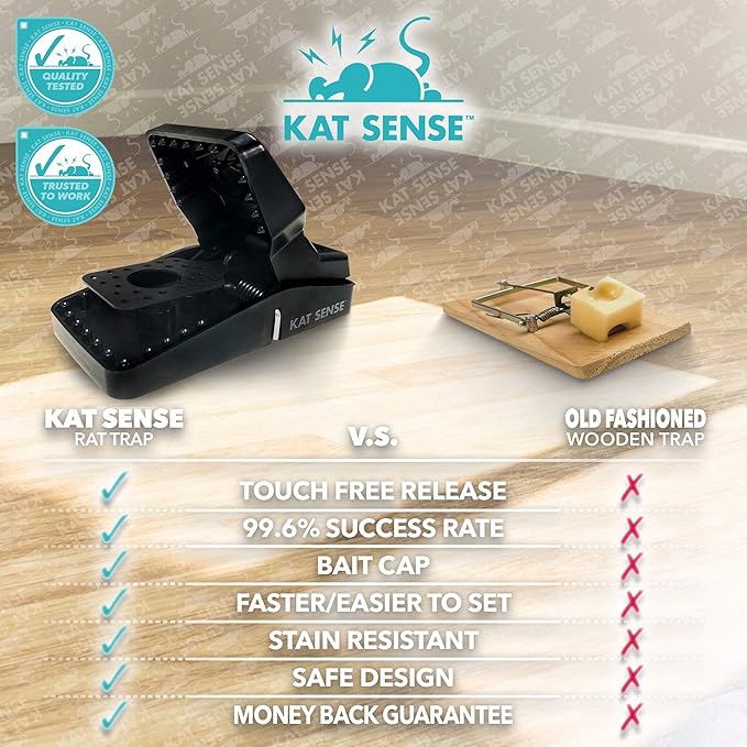 Kat Sense Rat Traps That Work Indoor & Outdoor for Instant Kill Results, Set of 8 Large Reusable Snap Traps for Mice Chipmunks 'N Squirrels