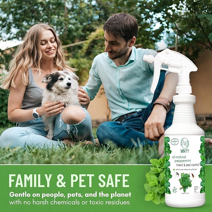 Minty Insect & Pest Control, Powerful & Natural 5% Peppermint Oil Spray for Ants, Spiders, Bed Bugs, Dust Mites, Roaches and More - Indoor and Outdoor Use, 128 fl oz Gallon