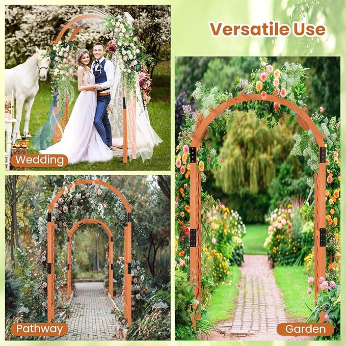 Giantex 7.7FT Wooden Garden Arbor Trellis, Outdoor Pergola Arch with Climbing Plant Support, Wood Wedding Arch for Ceremony, Pathway, Birthday Party, Garden Décor, Weather-Resistant, Easy Assembly