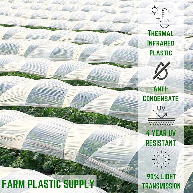 Farm Plastic Supply - Clear IRAC Greenhouse Plastic Sheeting - 6 Mil - (20' x 80') - 4 Year UV Resistant Infrared Anti-Condensate Green House Covering Thermal Greenhouse Plastic 6 mil