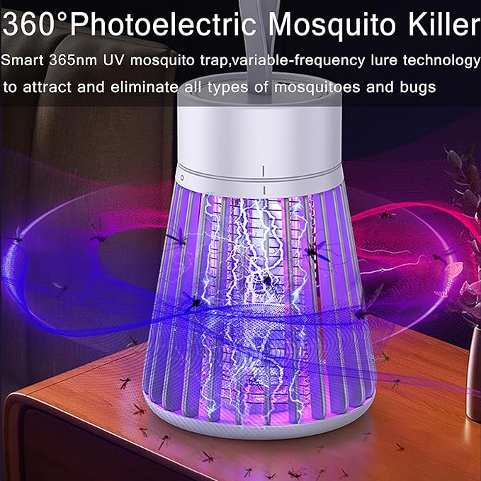 Bug Zapper Portable Camping Outdoor, Cordless Mosquito Zapper, Rechargeable Indoor Fly Zapper, Mosquito Repellent with Safety Grid, USB Charging Mosquito Killer for Indoor/Outdoor, Grey