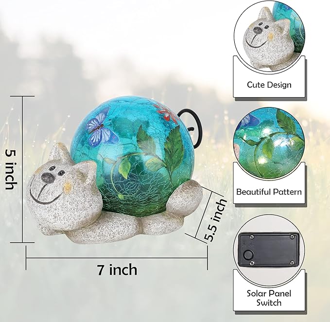 Afirst Solar Garden Statues Outdoor Figurines - Cat Lawn Ornament with Solar Lights Cracked Glass Outdoor Decor for Patio Yard Decorations