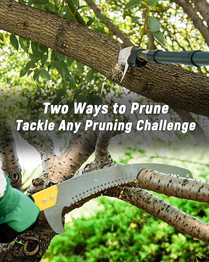 11FT Pole Saw with Adjustable Length for Tree Trimming, Lightweight Manual Pruning Saw with Mn Steel Blade, Long Extension Branch Cutter Pole Pruner for Yard, Garden, Patio and Forestry Use