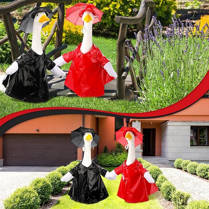 Frienda 2 Set Raincoat Porch Goose Outfit Clothes for 23" High Cement or Plastic Goose, Raincoat and Umbrella Yard Cement Geese Duck Clothes Costume for Fall Halloween Outdoor Garden Patio Decor