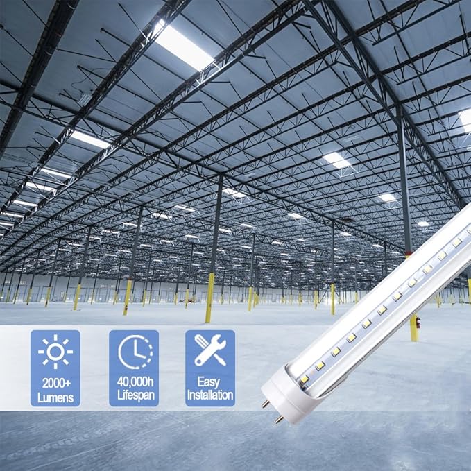 LightingWill LED T8 Light Tube 3FT, Daylight White 5000K, Dual-End Powered Ballast Bypass, 1600Lumens 15W (32W Fluorescent Equivalent), Clear Cover, AC85-265V Lighting Tube Fixtures, 4 Pack