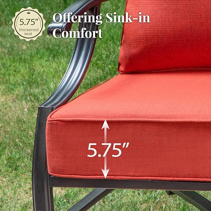 Patio Furniture Set 6 pcs, Outdoor Patio Furniture, 1 X 3-Seat Sofa, 4 X Single Chairs, 1 X Coffee Table and 5.75" Extra Thick Cushion, Patio Conversation Set,Red