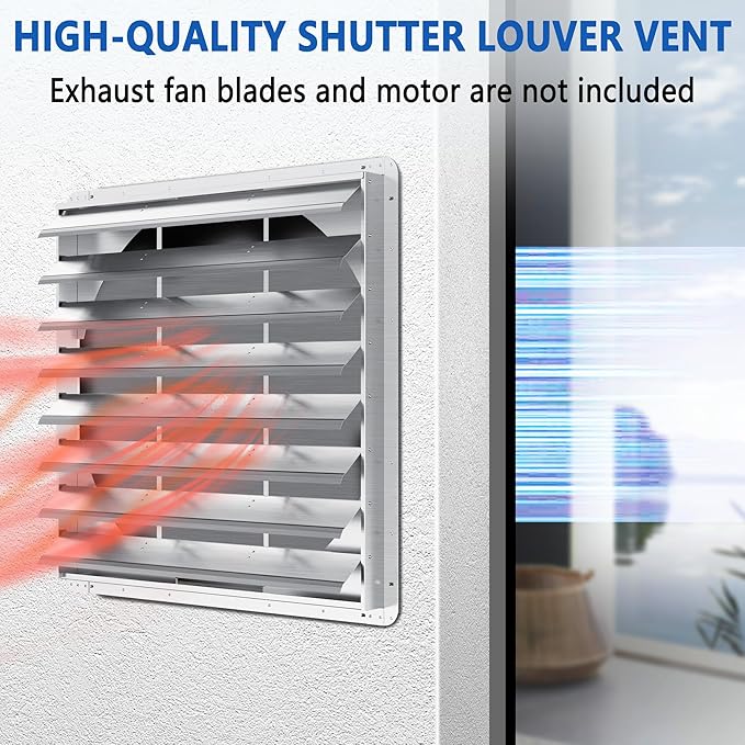 36 Inch Galvanized Shutter Exhaust Louver Vent, Automatic Gravity Shutter Louver Vent for Home Attics, Workshops, Barn, Greenhouse (Motor&Blades are not Included)