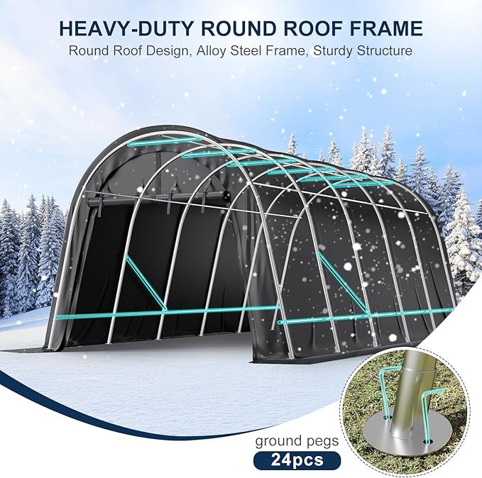 Carport 12 x 20 Portable Upgrade Thick Fabric Heavy Duty Outdoor Storage Garage Shelter Round Steel Metal Carports with 2 Roll up Suit for Tools, Car