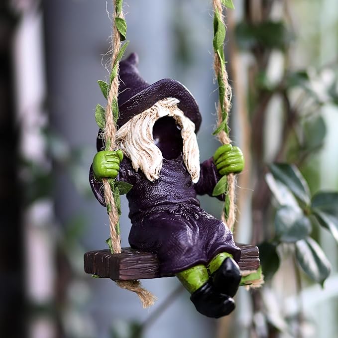 The Garden Witch Statue on The Swing decorates The Small Witch Statue for Indoor and Outdoor Horror Decor Halloween Decor