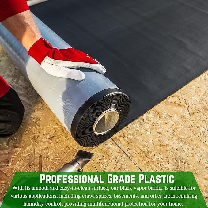 Farm Plastic Supply - Crawl Space Vapor Barrier - 10 Mil - Black Vapor Barrier, Thick Plastic Sheeting, Heavy Duty Polyethylene Film, Drop Cloth Covering for Crawlspace, Basement (2.5' x 100')