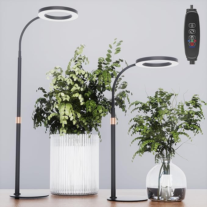 Grow Light, Plant Light for Indoor Plants 2 Pack, Full Spectrum Desk Grow Lamp with Pedestal, Automatic Timer for 3H/9H/12H, 10 Dimmable Levels, Height Adjustable