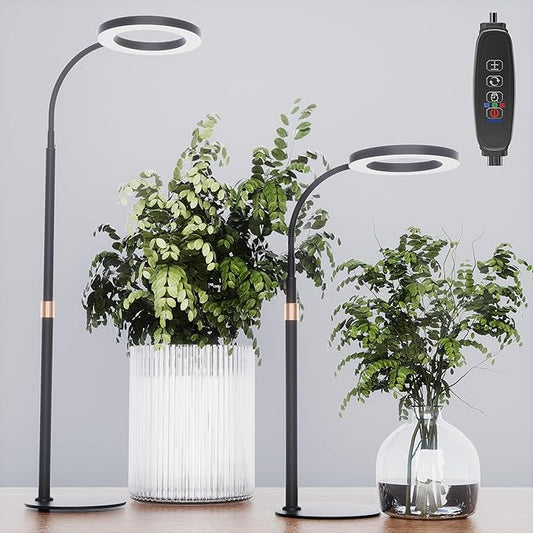 Grow Light, Plant Light for Indoor Plants 2 Pack, Full Spectrum Desk Grow Lamp with Pedestal, Automatic Timer for 3H/9H/12H, 10 Dimmable Levels, Height Adjustable