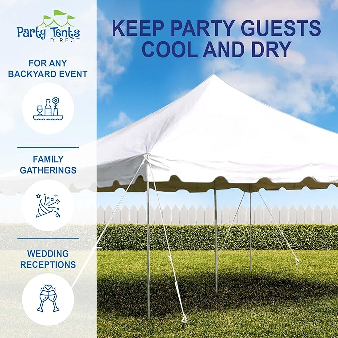 Party Tents Direct 15'x 15' Weekender Canopy Pole Tent with Sidewalls - Easy Up Canopy Tent with 50 Person Capacity - Outdoor Canopies for Parties, Weddings, and Events (White)