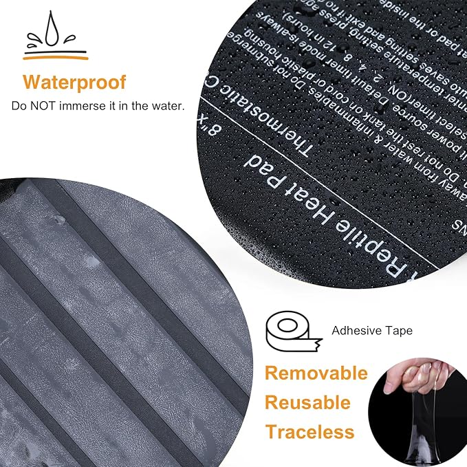 Reptile Heating Pad with PID Thermostat & Timer 8"x12" Terrarium Under Tank Heater for Hermit Crab/Snake/Turtle/Lizard/Frog/Spider, and Other Reptiles