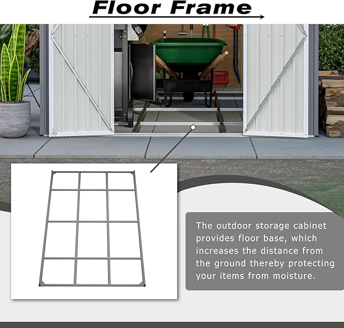 8x12 FT Large Metal Outdoor Storage Shed with Reversible Door Installation, Outdoor Shed w/Aluminium Floor Fram and Lockable Door, Garden Tool Storage Cabinet for Backyard Patio Lawn, Gray