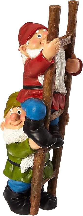 Design Toscano Up The Ladder Climbing Gnomes Funny Gnome Garden Statue, 11 Inch, Polyresin, Full Color