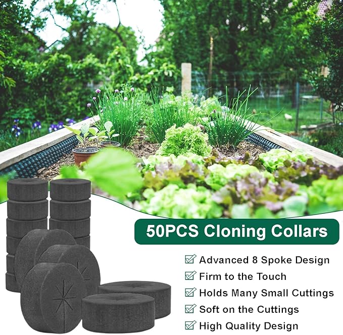 50 Pack Cloning Collars Inserts Premium Grade Foam, DIY Foam Cloner Inserts, Spoke Design Cloning Collar Inserts Hydroponic Tower Aero Garden Pods, Ideal for Net Pots, Aeroponics