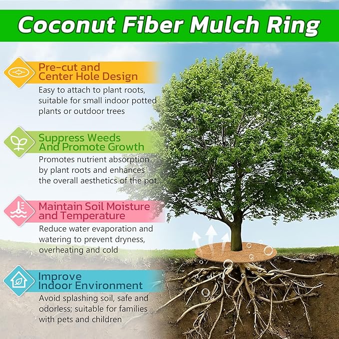 Legigo 4pcs Coconut Fiber Mulch Ring Tree Plant Protector Mat, 14 Inch Natural Coco Coir Tree Protection Ring Plant Pot Soil Cover, Tree Rings Disc Plant Cover for Indoor Outdoor Plants,Landscaping