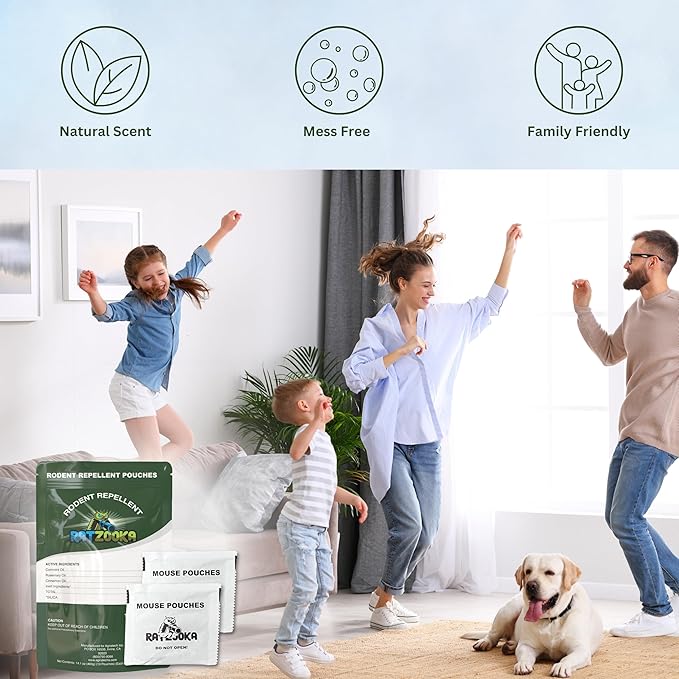 Extra-Strength Mouse Repellent Pouches with Cinnamon/Cornmint Oils, (20 Pouches) Natural Rodent Repellent, Indoor & Outdoor Mice Repellent, Safe for Pets and Kids