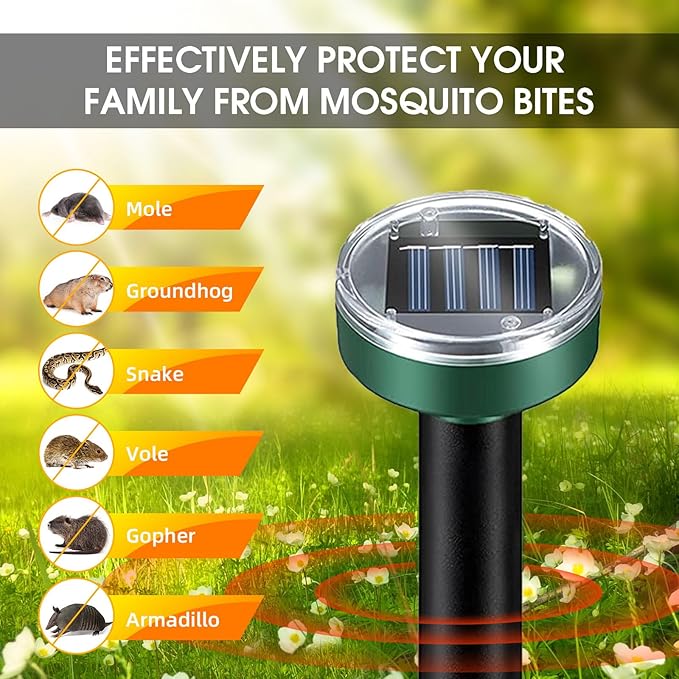8Pack Mole Repellent Solar Powered Vole Repellent Outdoor Gopher Repellent Ultrasonic for Lawn Garden,Waterproof Sonic Mole Spikes,Get Rid of Moles Stakes Groundhog Chipmunk Repellent for Lawns2025