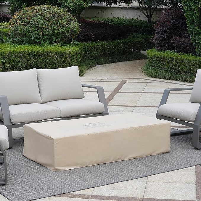 56 Inch Propane Fire Pit Table, Rectangle Outdoor Fire Table w Blue Fire Glass(50,000 BTU), Patio Firepit Table Gas Fire Table w Rain Cover for Outside, Backyard