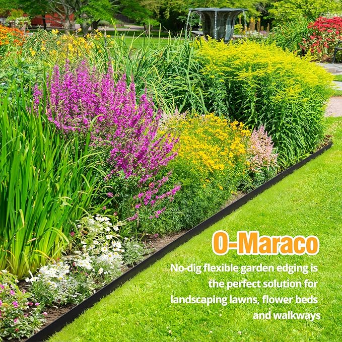 40FT No-Dig Landscape Edging, 2 Inch Tall Heavy Duty Plastic Garden Edging Border with 40 Anchoring Spikes for Lawn, Flower Bed & Decorative Yard (Black)