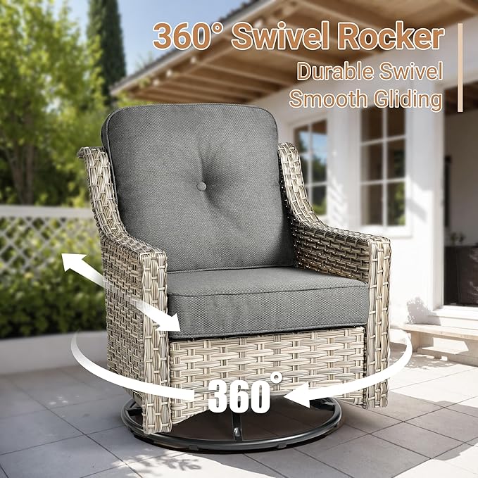 HOOOWOOO Outdoor Patio Furniture Set,8 Pieces Wicker Out Door Sectional Furniture L Shaped Couch,Patio Conversation Sets with Swivel Rocking Chair LED Table,Black