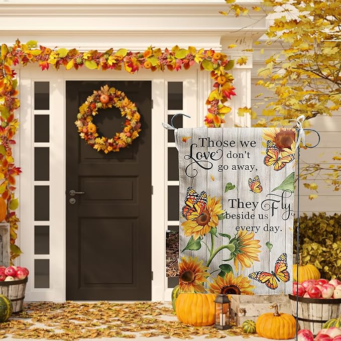 Memorial Garden Flag Monarch Butterfly Decor Sunflower Flags for Cemetery Grave Flag Those We Love Don't Go Away They Fly Beside Us Every Day Signs