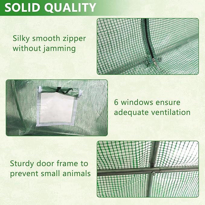 9.8x6.5x6.5 Ft Walk in Greenhouse, Portable Greenhouse, Greenhouse Tunnel, Heavy-Duty Outdoor Greenhouse with Watering System, Roll-up Zipper Door and Window for Outdoor, PE Cover, Green