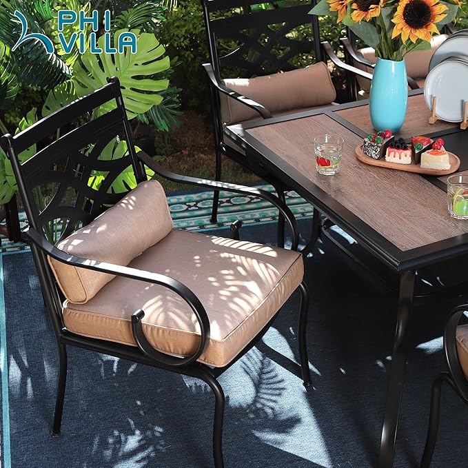PHI VILLA Patio Dining Chairs Set of 6, Outdoor Chairs with Cushion and Pillow for Garden Lawn and Deck