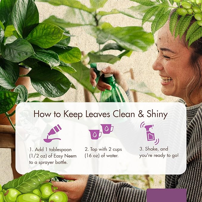 8oz Organic Neem Oil for Plants - Cold Pressed Neem Oil Concentrate for Plants, Water Soluble and Pre-Emulsified for Indoor and Outdoor Use, Spray for Shinier, Dust and Dirt-Free Plant Leaves