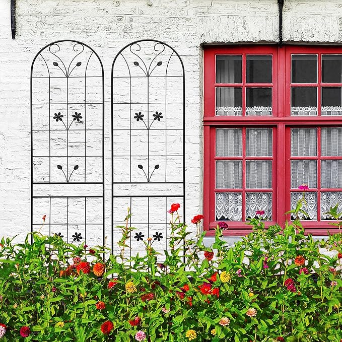 Garden Trellises, 4 Pack Black Metal Coated Rustproof Trellis for Climbing Plants Outdoor, Roses, Vines, Flowers, and Vegetables-19.7×86.7 inches