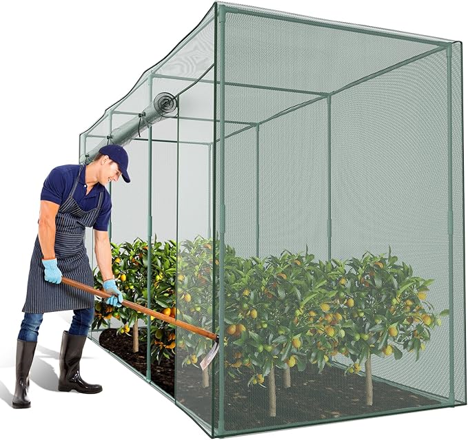 Crop Cages for Garden Plant, 11.8x3.9x6 Ft Plant Protection Netting Tent with Zippered Door, Raised Bed Cover, Garden Bed Cover with Frame, Wind-Resistant Plant Cages for Outdoor Plants