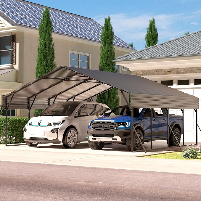 Carports 20x20 Heavy Duty,Metal Carport with Reinforced Structrure and Base,Outdoor Garage Car Shelter Frame for Pickup, Boat, Car and Tractors