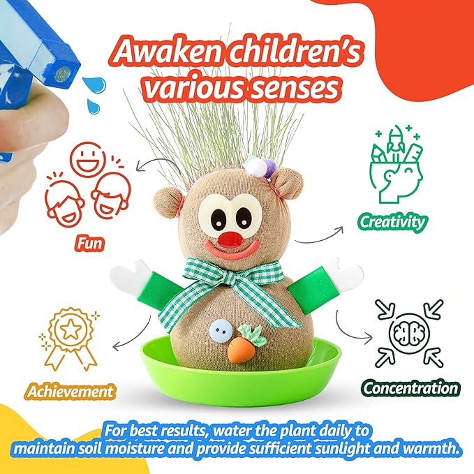 DIY Grass Doll Growing Kit(6packs) –Eco Friendly Bday Goodies, Playdate Activity, Party Favors, Craft and Art Gift for Kids, Family Fun, School Science Supplies Learning Resource, Stress Relief Toys