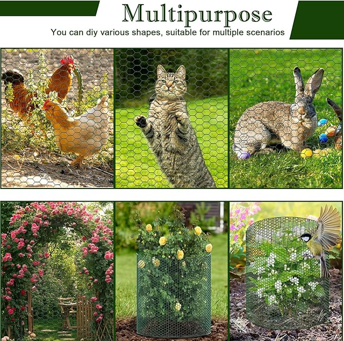 39.4ft x16In Plant Protectors from Animals, Plant Cages for Outdoor Plants, Wire Plant Protector Cage,Chicken Wire Cloche with Gloves, Plier, Ground Stakes & Nylon Ties Protect Plants from Animals ﻿