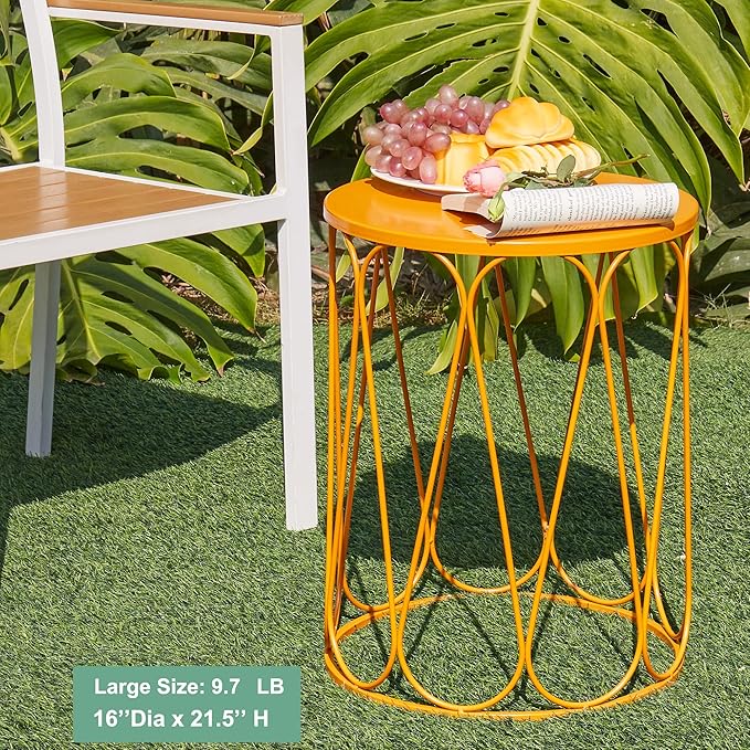 Y&M Patio Side Table,Indoor End Tables for Bedroom, Set of 3 Stacking Coffee Table for Living Room, Outdoor Decorative Garden Stool with Heavy Duty Metal Frame Modern Industrial Decor - Orange