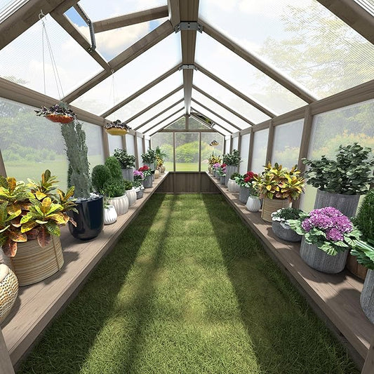 Shelf Suitable for 8x14FT Wood Greenhouse, 161" Wooden Storage Shelf Kit Fit Multiple Greenhouse, Horticulture Workstation, Work Bench System Shelving, Light Mocha Brown, 2 Pack