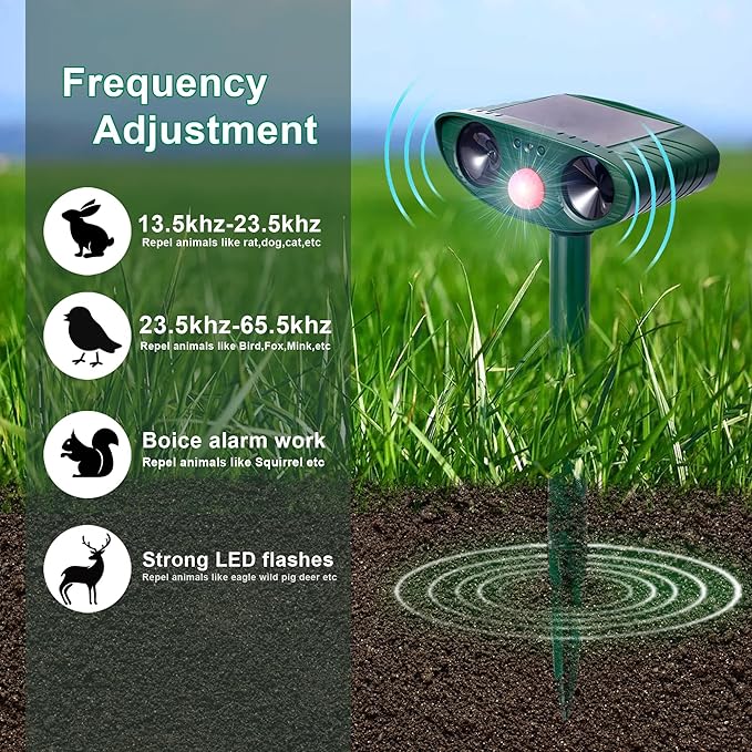 Solar Animal Repeller Cat Repellent 2 Pack Animal Deterrent Devices, Solar Powered Waterproof Outdoor Repels Cat, Dog, Fox, Derrent, Rat