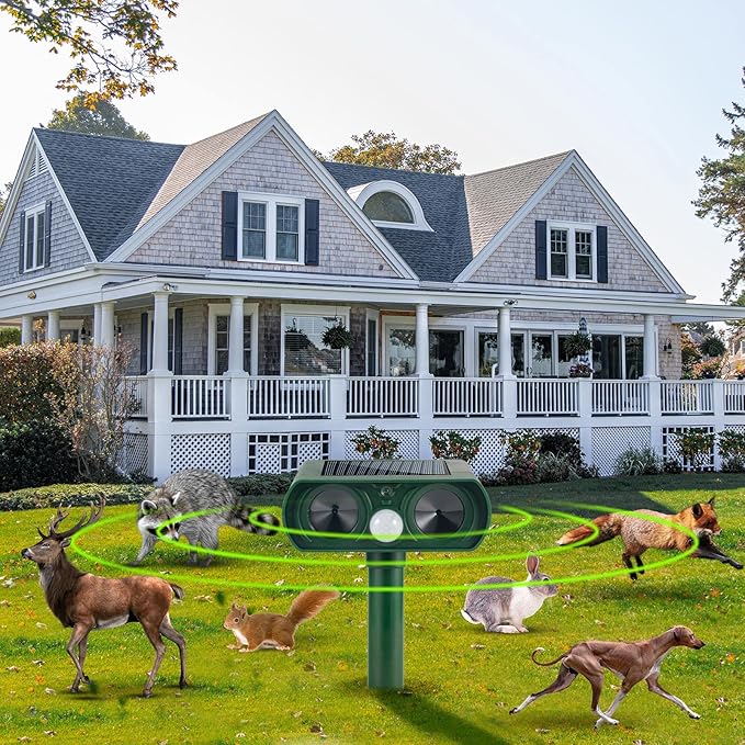 2025 Upgraded Solar Animal Repellent Ultrasonic Cat Repellent Outdoor Deer Repellent Devices Waterproof with Motion Sensor,Squirrel,Dog,Raccoon,Skunk,Rabbit,Coyote Deterrent for Yard, Garden, Patio