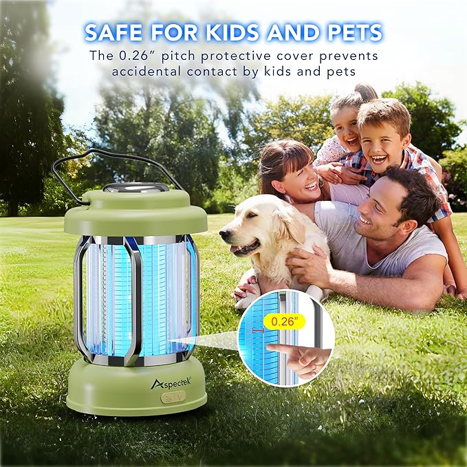 ASPECTEK Waterproof Bug Zapper Lantern – Portable Rechargeable Mosquito Zapper and Fly Trap Light, Cordless Electric Insect Killer with Type-C Charging, Indoor/Outdoor Use for Patio, Camping, Garden