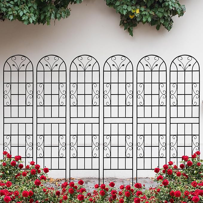 4 Pack Metal Garden Trellis for Climbing Plant Rose Stand, Black Outdoor 86.7'' Tall Flower Support Iron Garden Fence, Black-86.7" H
