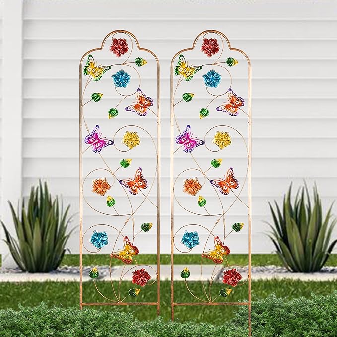 60”Trellis for Climbing Plants,2Pack Outdoor Garden Trellis Metal with Colorful Butterfly Ideal for Climbing Plants Outdoor Decorative Metal Trellis for Your Garden,Gifts for Mom